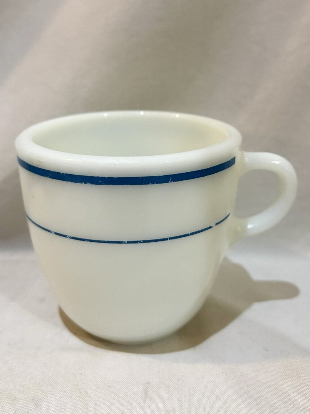 VTG Pyrex Milk Glass Blue Stripe Corning Mug 723-30 Made in USA